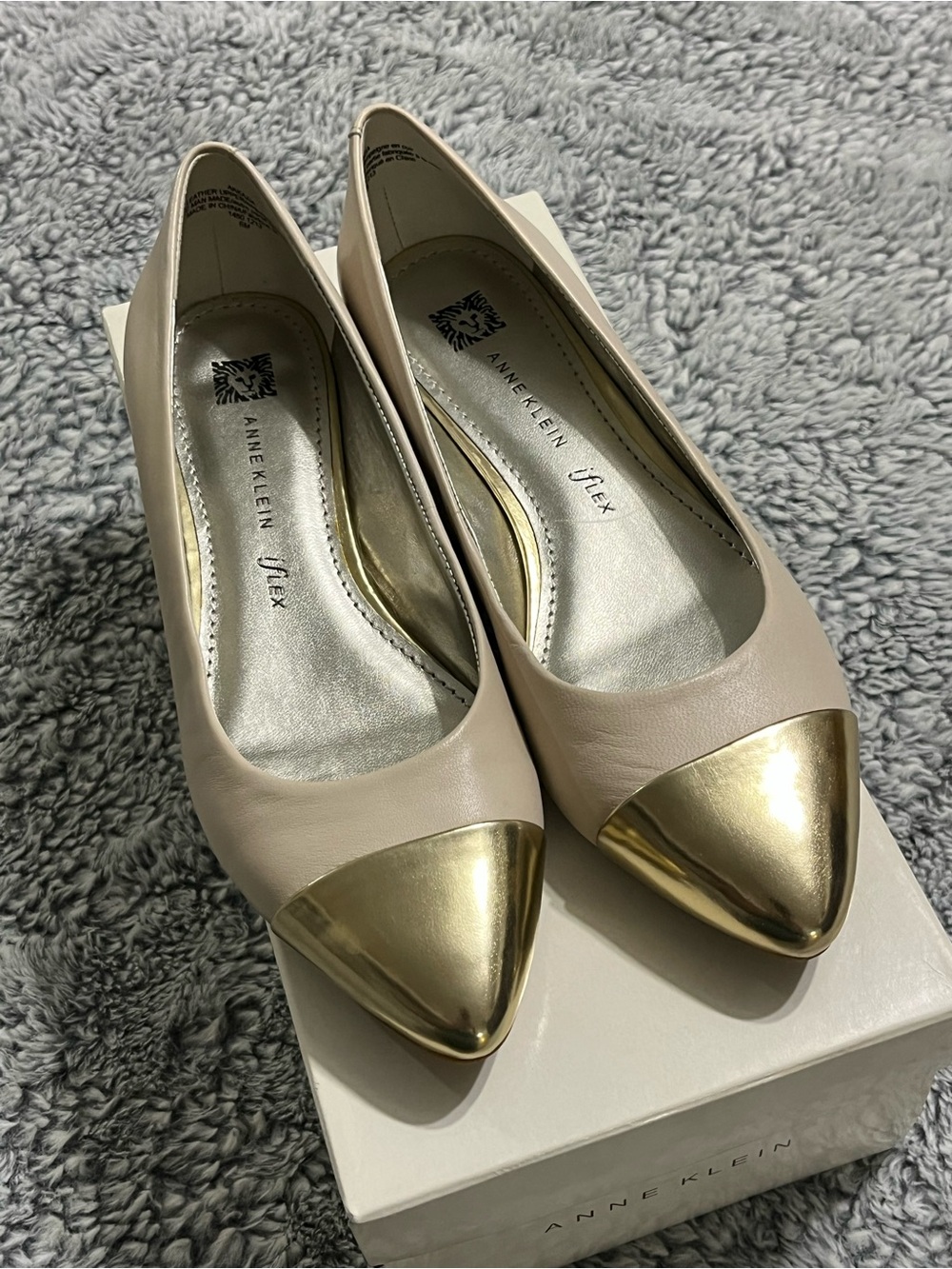 Anne Klein Nude Flats with Gold Cap Toe